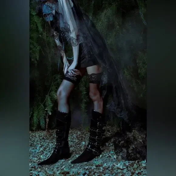 Jeffrey Campbell Seatbelt Black Suede Black Patent Buckle Heel Boots - Picture 6 of 11